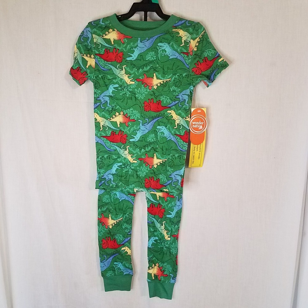 Wonder Nation Toddler Boy's Short Sleeve 2-Piece Sleep Set Green w Dinos 18M